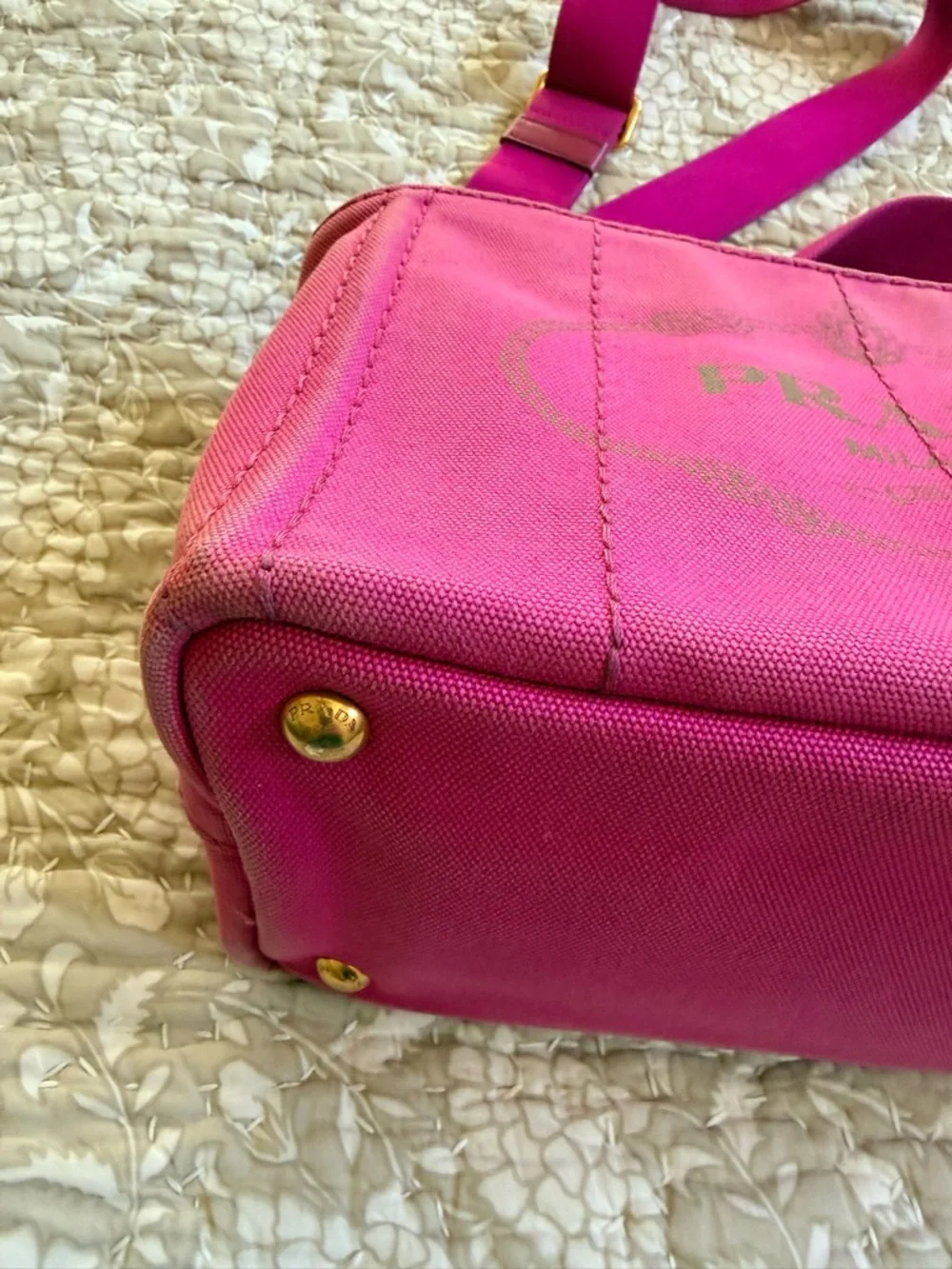 Prada Hot Pink Canvas Crossbody with Gold Hardware - Picture 7 of 10